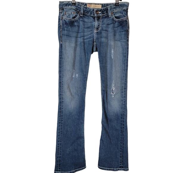 BKE Women's Sierra Boot Cut Distressed Jeans Stretchy Whiskering Blue 27x31.5 - Picture 1 of 8